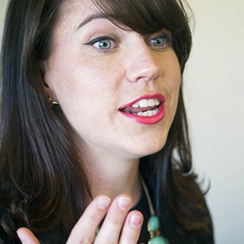 Female debate team member giving a speech